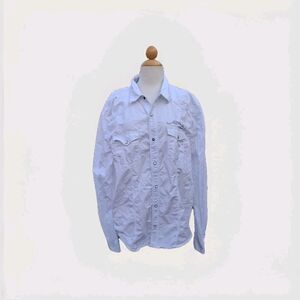 Ed Hardy White Cotton Western Shirt Men's Size XL Snap Closure Embroidery Logo